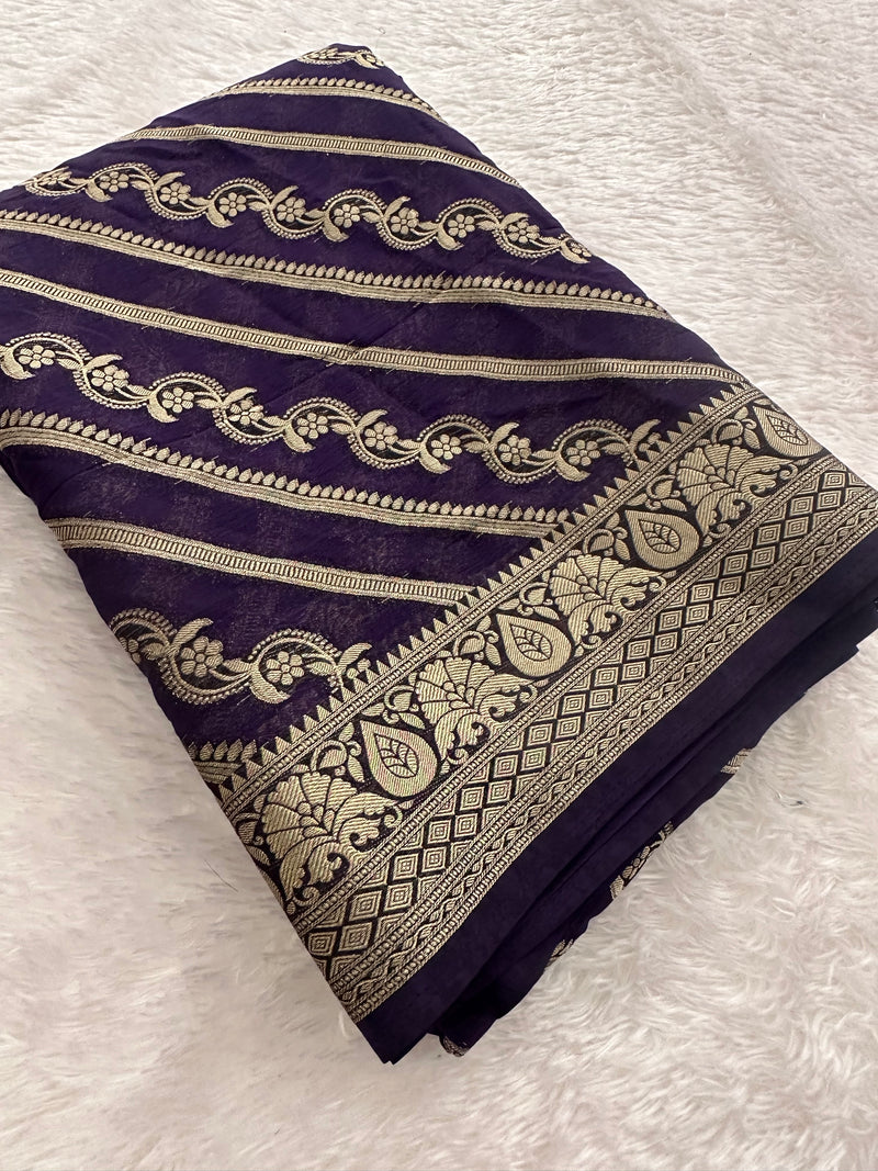 Premium Laser Chiffon Saree – Purple AU26