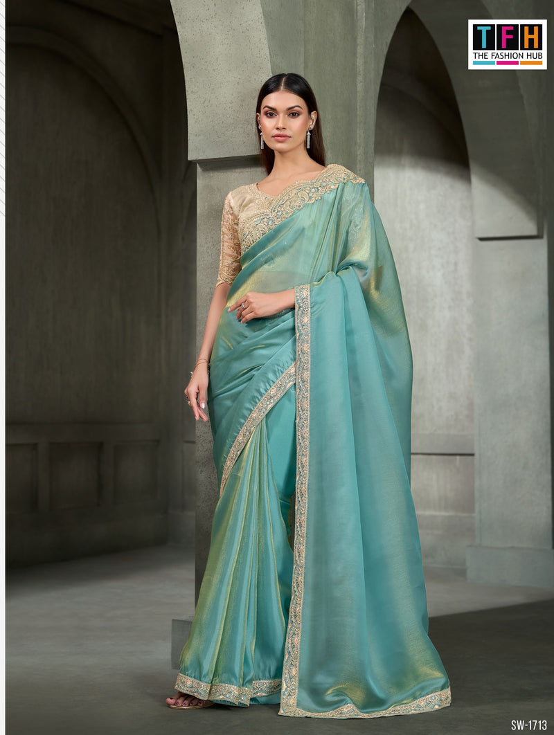 SW-1713 — SPARKLE TISSUE SILK SAREE & TISSUE SILK WORK BLOUSE