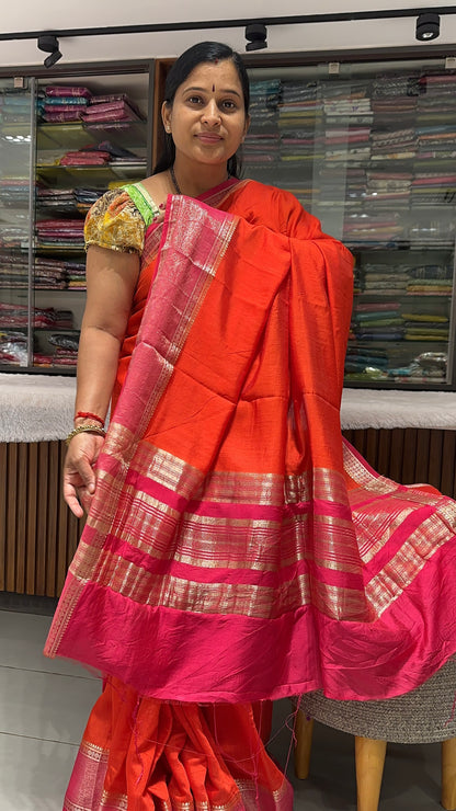 JU5 Orange X Pink Assam Saree