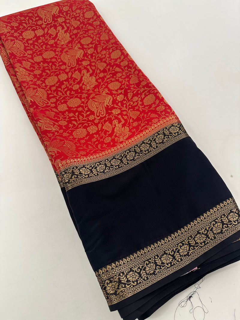 Red x Black Banarasi Crape Brocade(PreBooking Only) 7-10 Days Shipment.