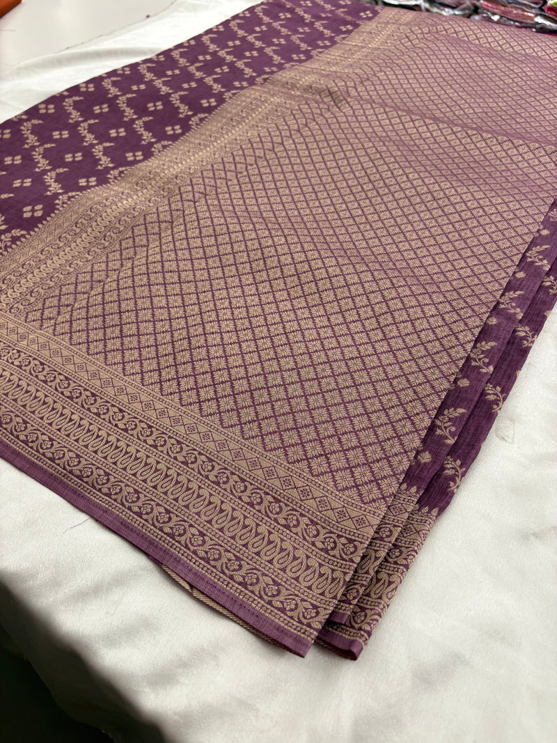 Rust Heritage Linen Designer Saree with Butta Design 🌹-AU2