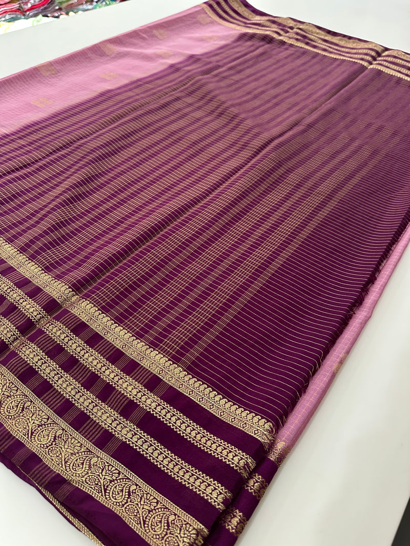 Semi Mysore Silk Checks Saree with Butta-AU16