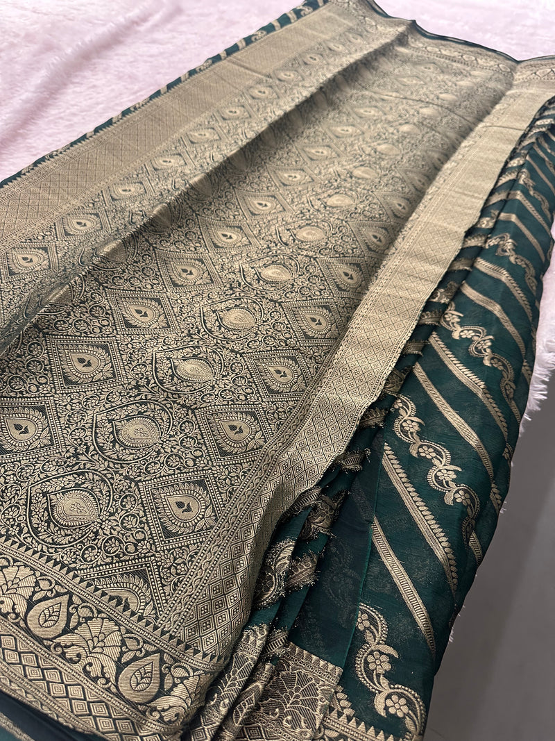 Premium Laser Chiffon Saree – Green AU26