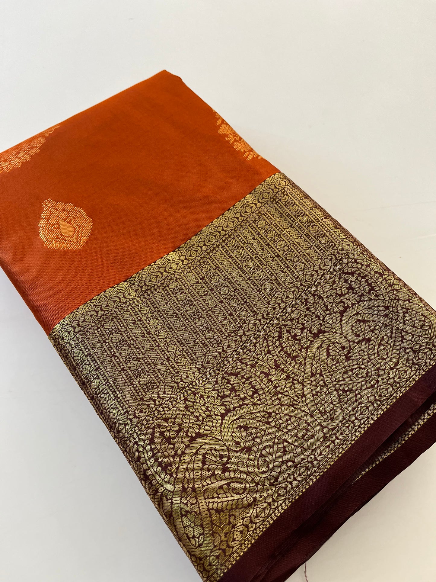 Rust orange x deep wine semi Pattu saree