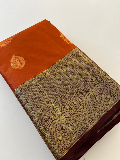 Rust orange x deep wine semi Pattu saree