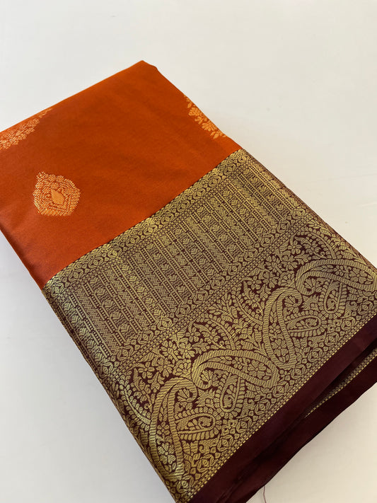 Rust orange x deep wine semi Pattu saree