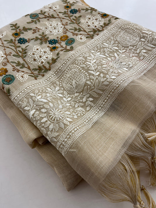 Linen cotton Fancy saree