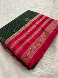Semi Crepe Checks Saree - Green x Pink AU25
