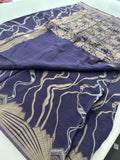Purple Designer Dupion Silk Saree – Zigzag Abstract Design AU26