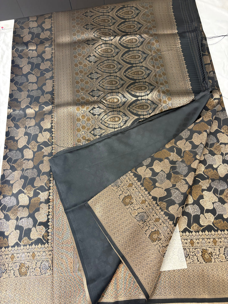 JU18 - Black Floral Soft Silk Designer Saree