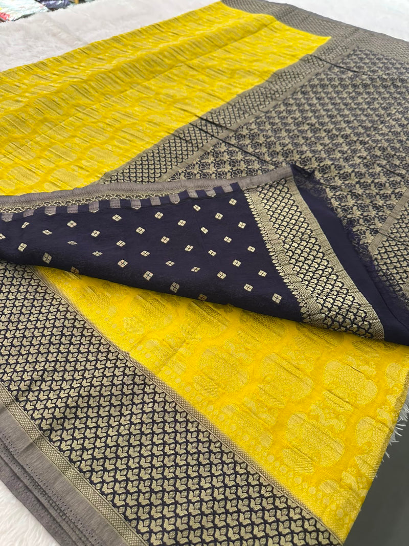Beautiful Soft Georgette Sarees In Full Garuda Buttas-Ju21