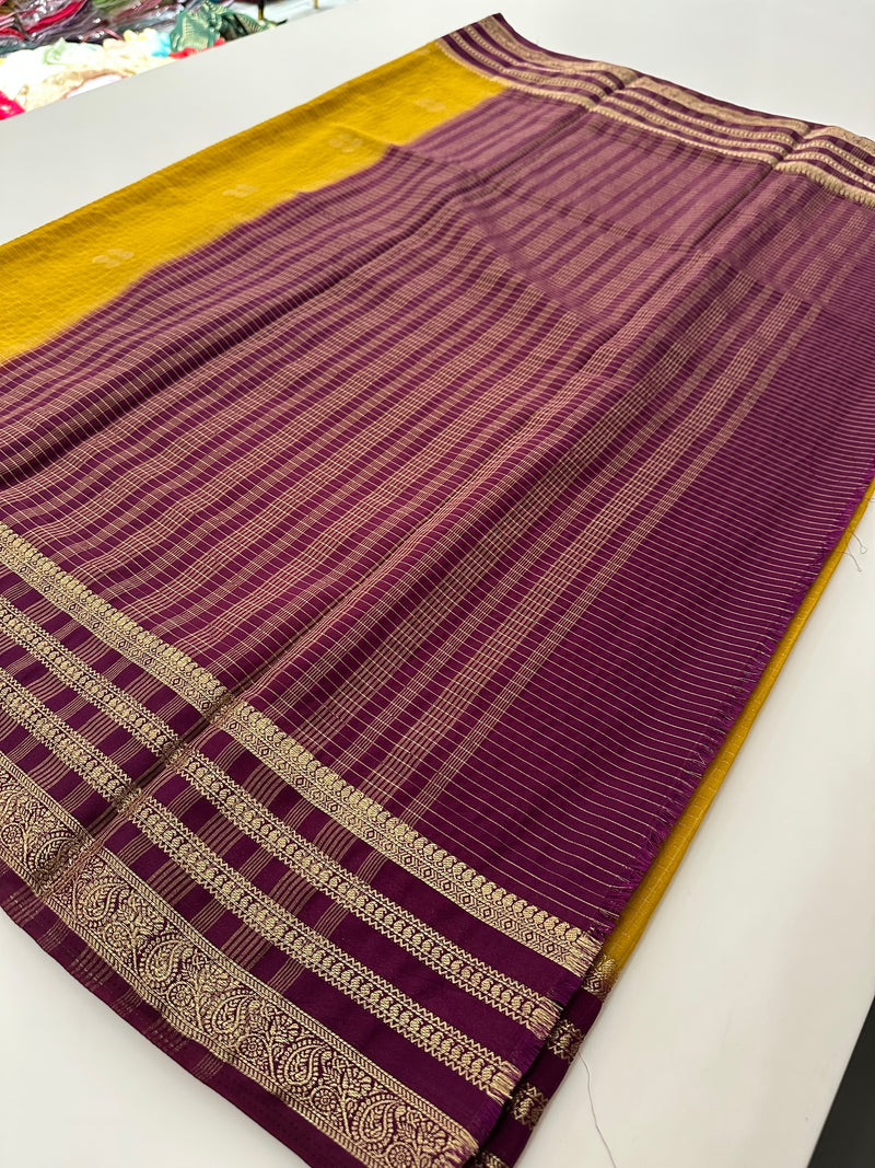 Semi Mysore Silk Checks Saree with Butta-AU16