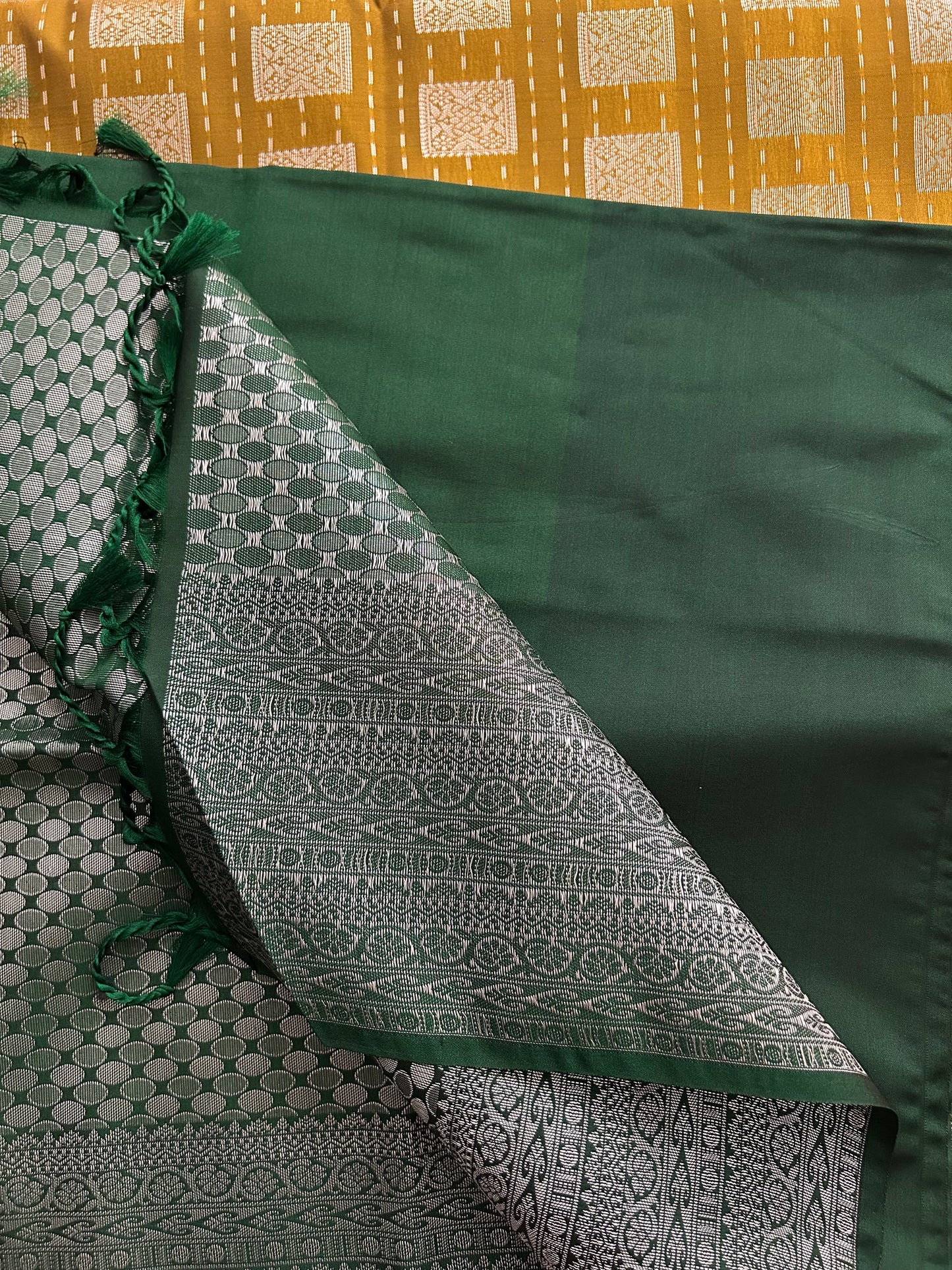 Ananta semi silk saree-Mustard X green