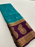 Vintage Semi Crepe Silk Saree with contrast butti blouse and mango border-Au15