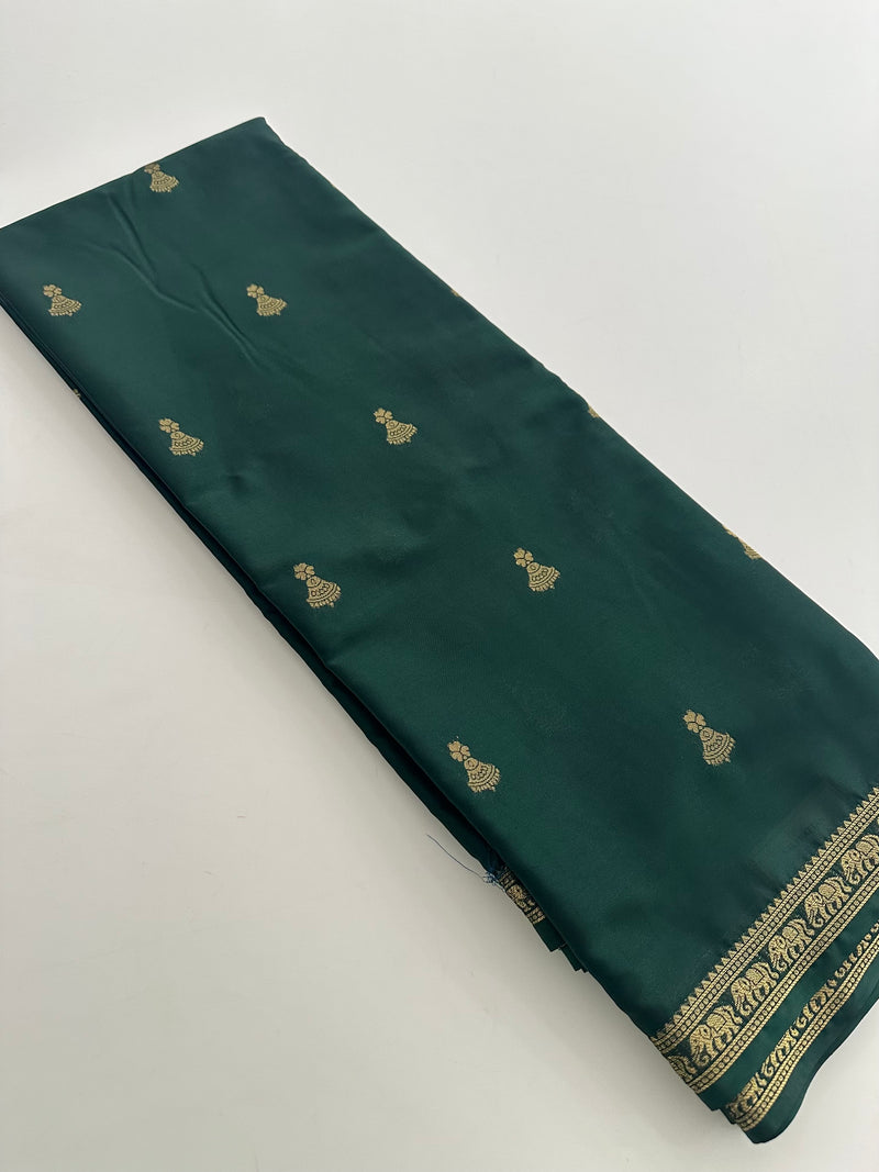 Semi Mysore Silk Small Border Jhumki Buttas - Green - AU27