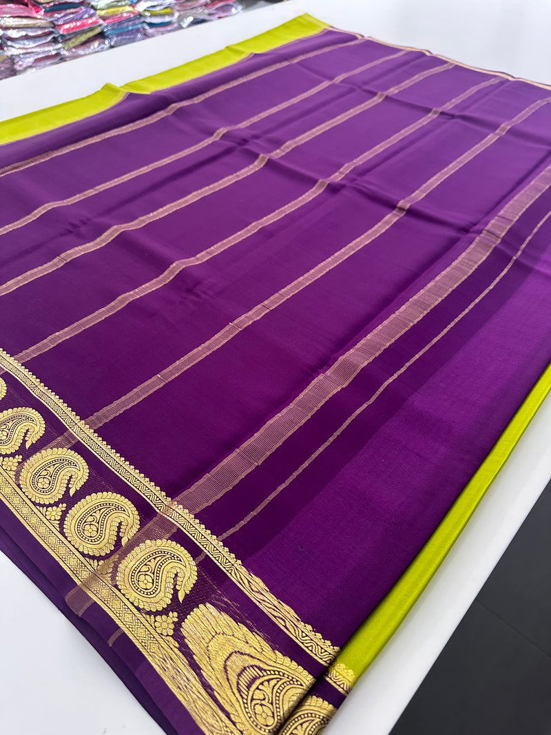 80 GSM Pure Mysore Crape Silk Saree- Silk Mark Certified 🦋-JU29