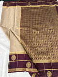 Semi Crepe Silk Saree - Beige x Brown (J29)