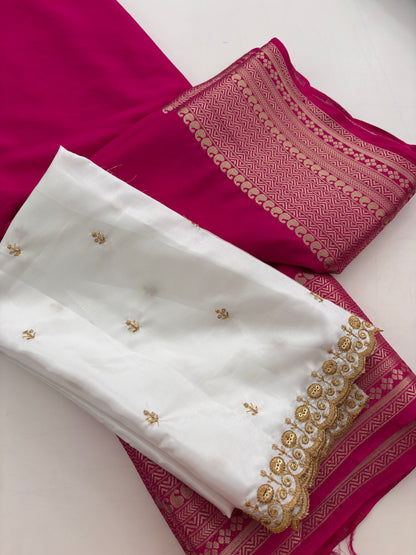 Premium crape silk white blouse extra