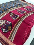 Soft Lightweight Printed Cotton Saree - Blue Mustard Yellow Print - AU27