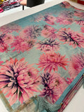 Digital floral Printed Tussar Saree,, contrast butti blouses🌹/- AU12