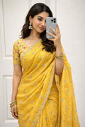 Georgette crush with embroidery work butti comes with embroidery work arka border J18