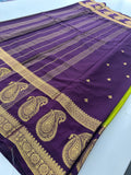 Vintage Semi Crepe Silk Saree with contrast butti blouse and mango border-Au15