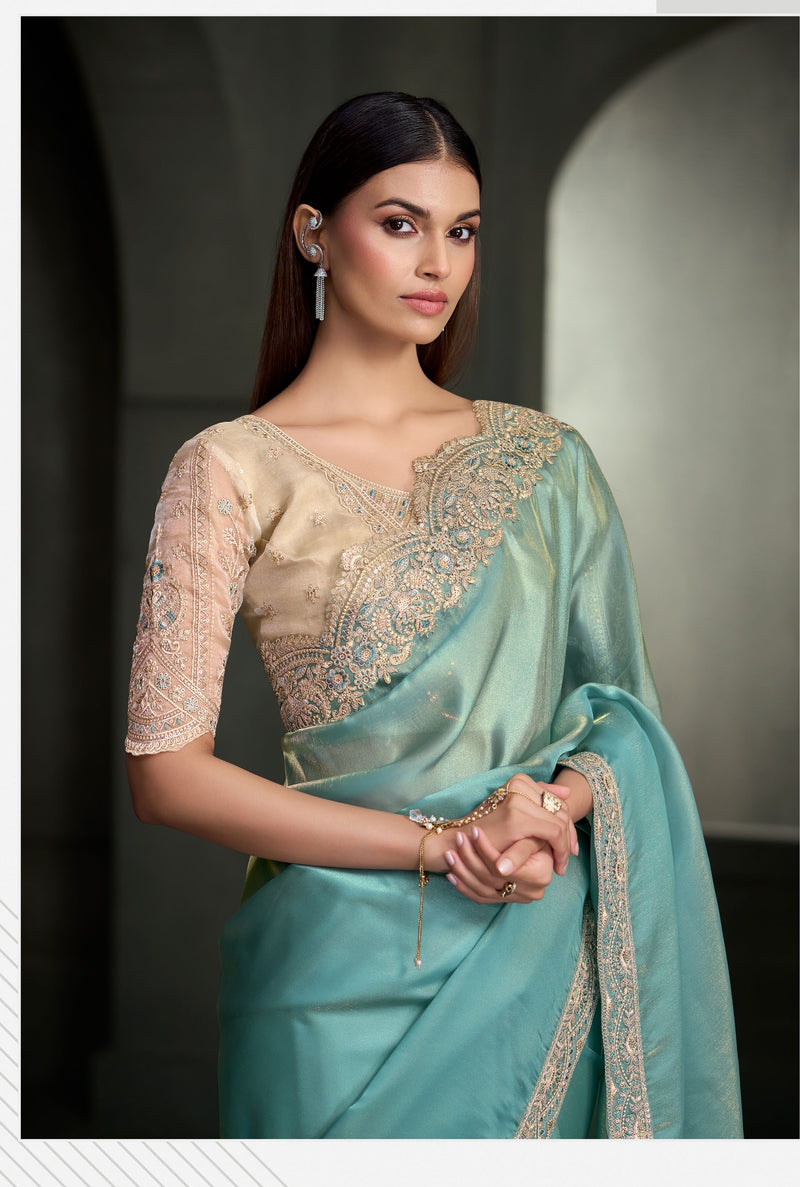 SW-1713 — SPARKLE TISSUE SILK SAREE & TISSUE SILK WORK BLOUSE
