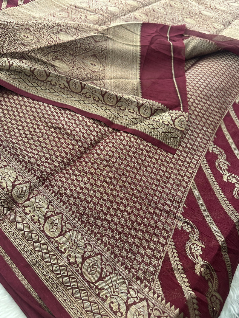 Premium Laser Chiffon Saree – Brown AU26