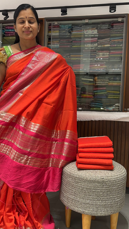 JU5 Orange X Pink Assam Saree