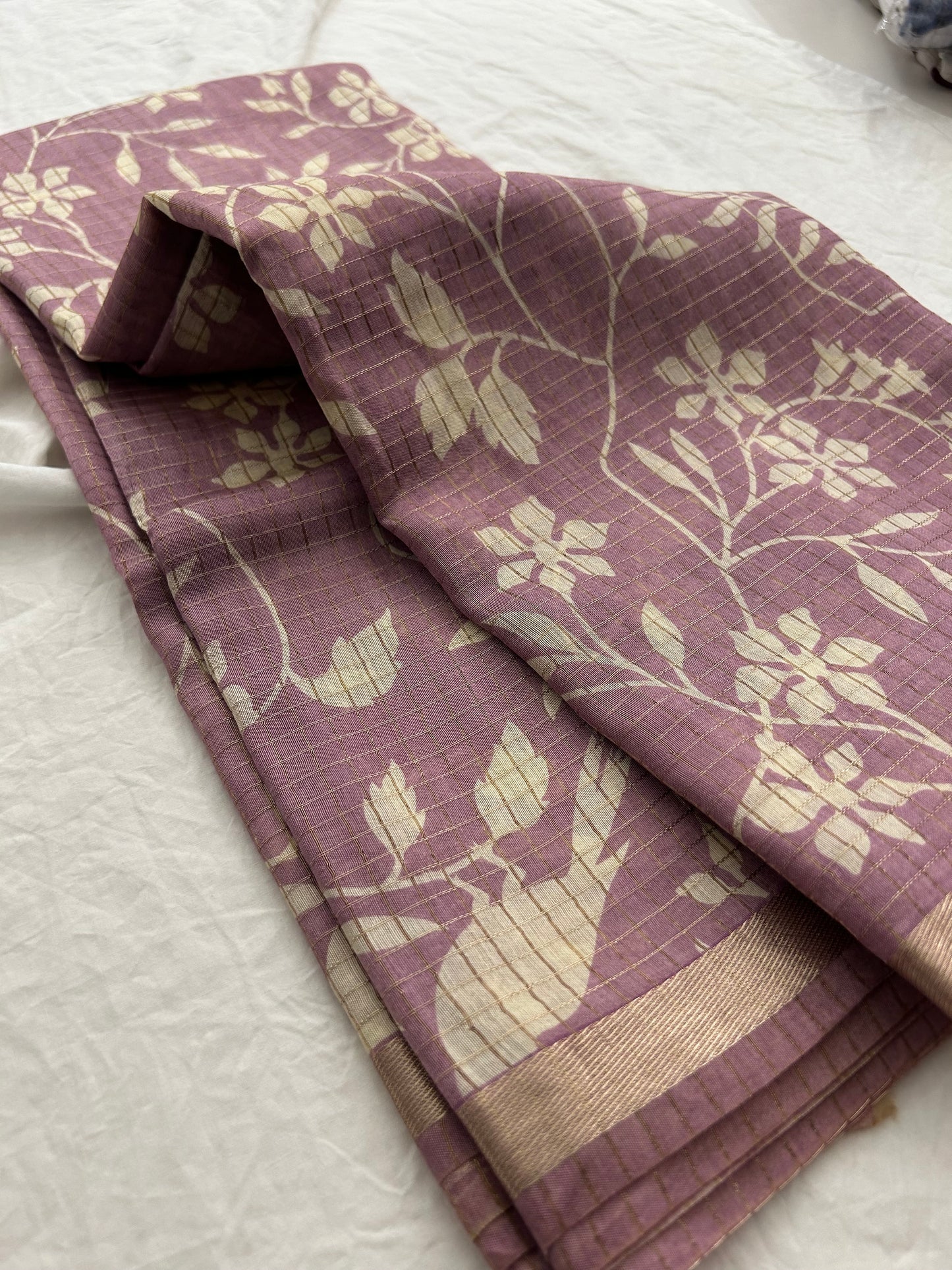 Pastel lavender chiffon viscose checks saree-Jan3