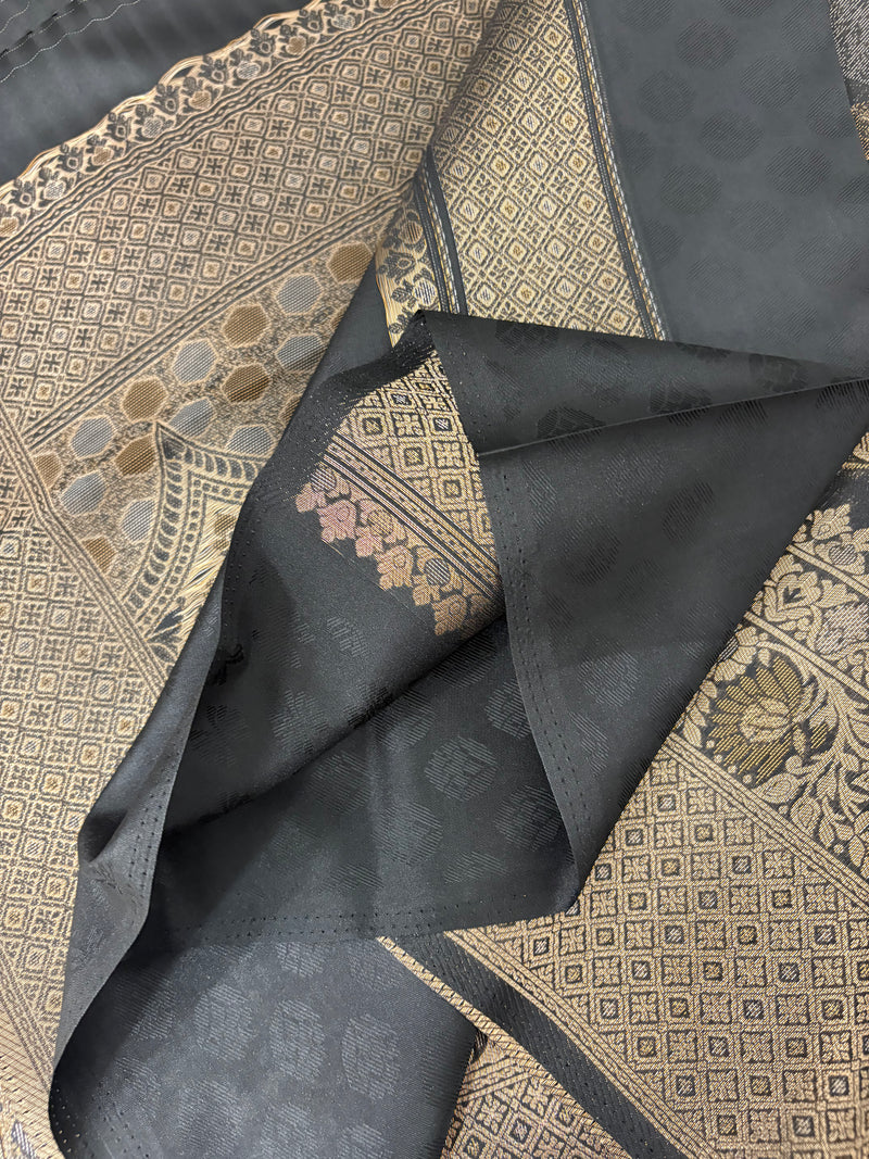 JU18 - Black Floral Soft Silk Designer Saree