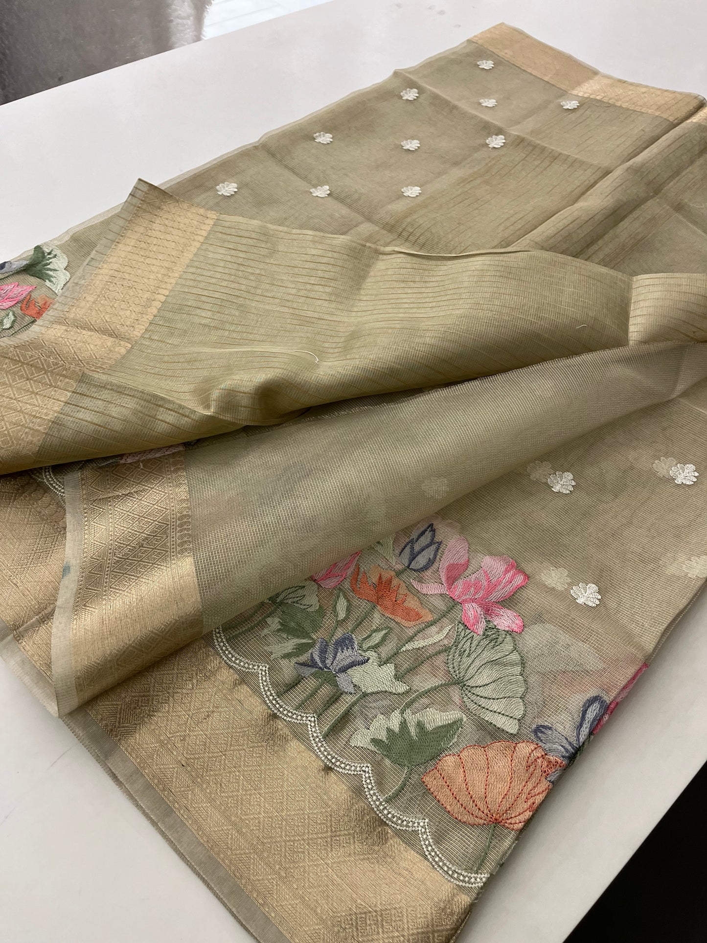 Organza Tissue With Embroidery  Silk