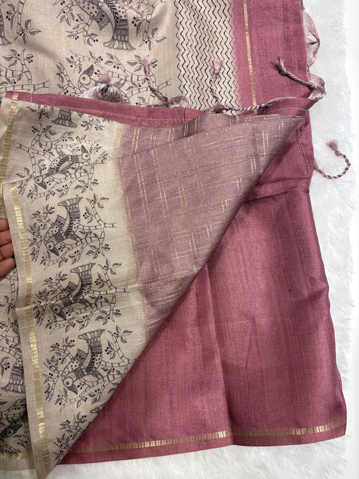 Pink Kalamkari Tussar Fancy Saree-M101