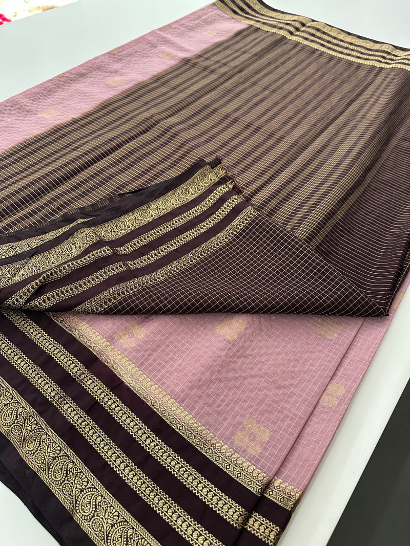 Semi Mysore Silk Checks Saree with Butta-AU16
