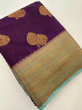 Purple x Pastel Blue Tussar Cotton Saree with Double Leaf Butta All Over JU24