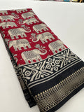 Red X Black Soft Printed Kalamkari Chanderi Saree
