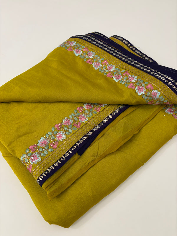 🌹Light Weight Soft Premium Georgette Chiffon Sarees With Contrast Work Blouse Looks Beautiful When Draped🌹 -JU18