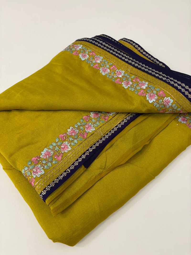 🌹Light Weight Soft Premium Georgette Chiffon Sarees With Contrast Work Blouse Looks Beautiful When Draped🌹 -JU18