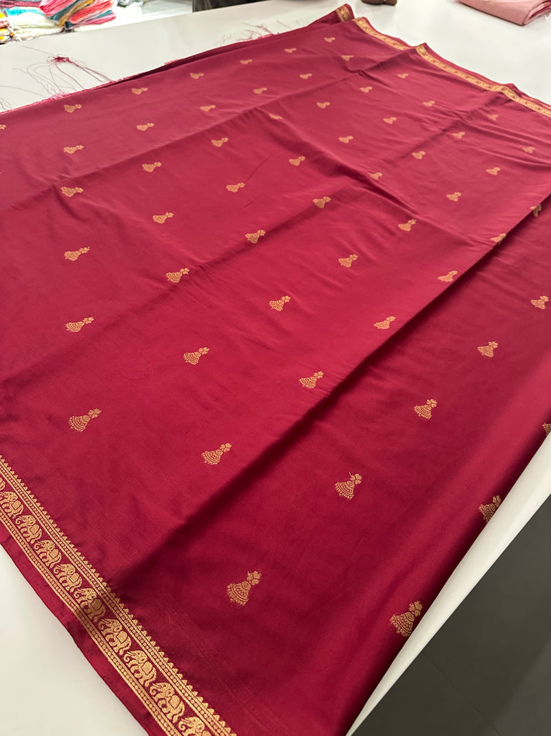 Semi Mysore Silk Small Border Jhumki Buttas - Maroon - AU27