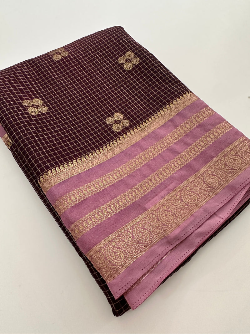Semi Mysore Silk Checks Saree with Butta-AU16