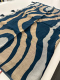 Peacock Blue Designer Chinnon Silk Saree – Zigzag Design AU24