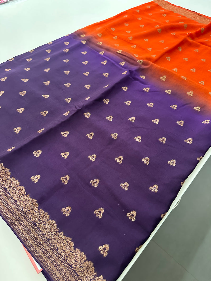 Dyed Crape Saree weaving, Butta, and weaving border🌹-AU2