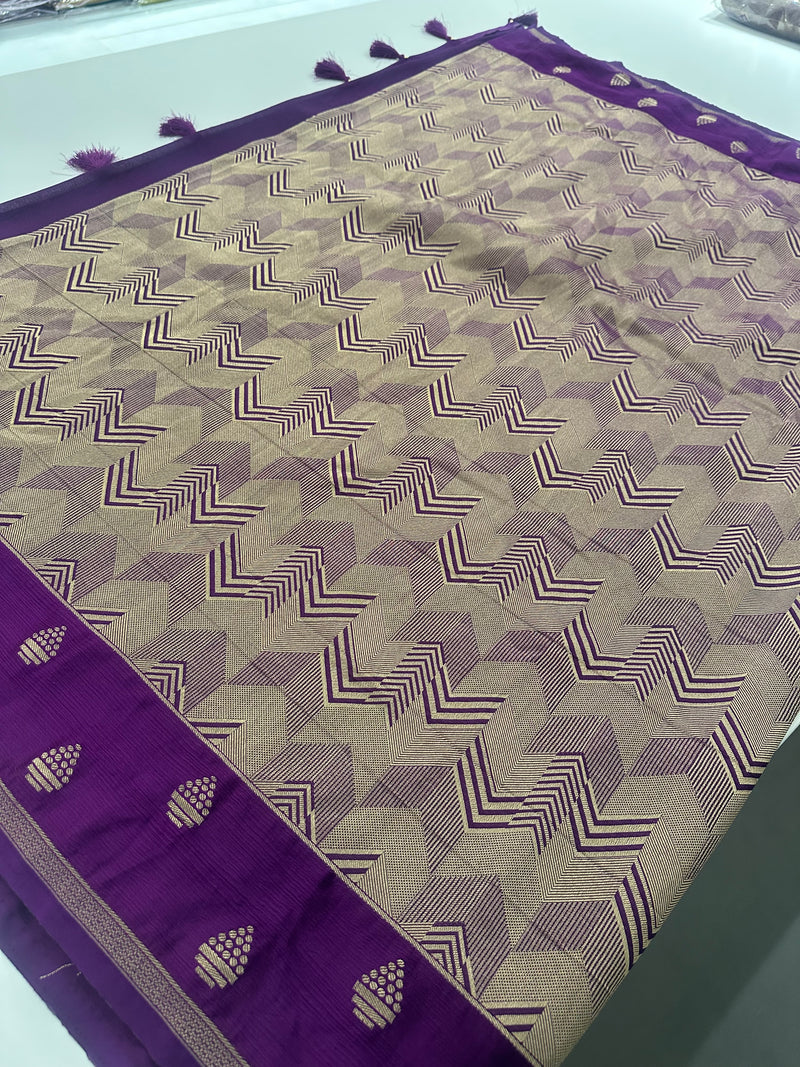 Rich Fancy Georgette Viscose Saree in Pastels and a Dark Shade♥️ Comes with Brocade buttas and butti self blouse ♥️-JU25