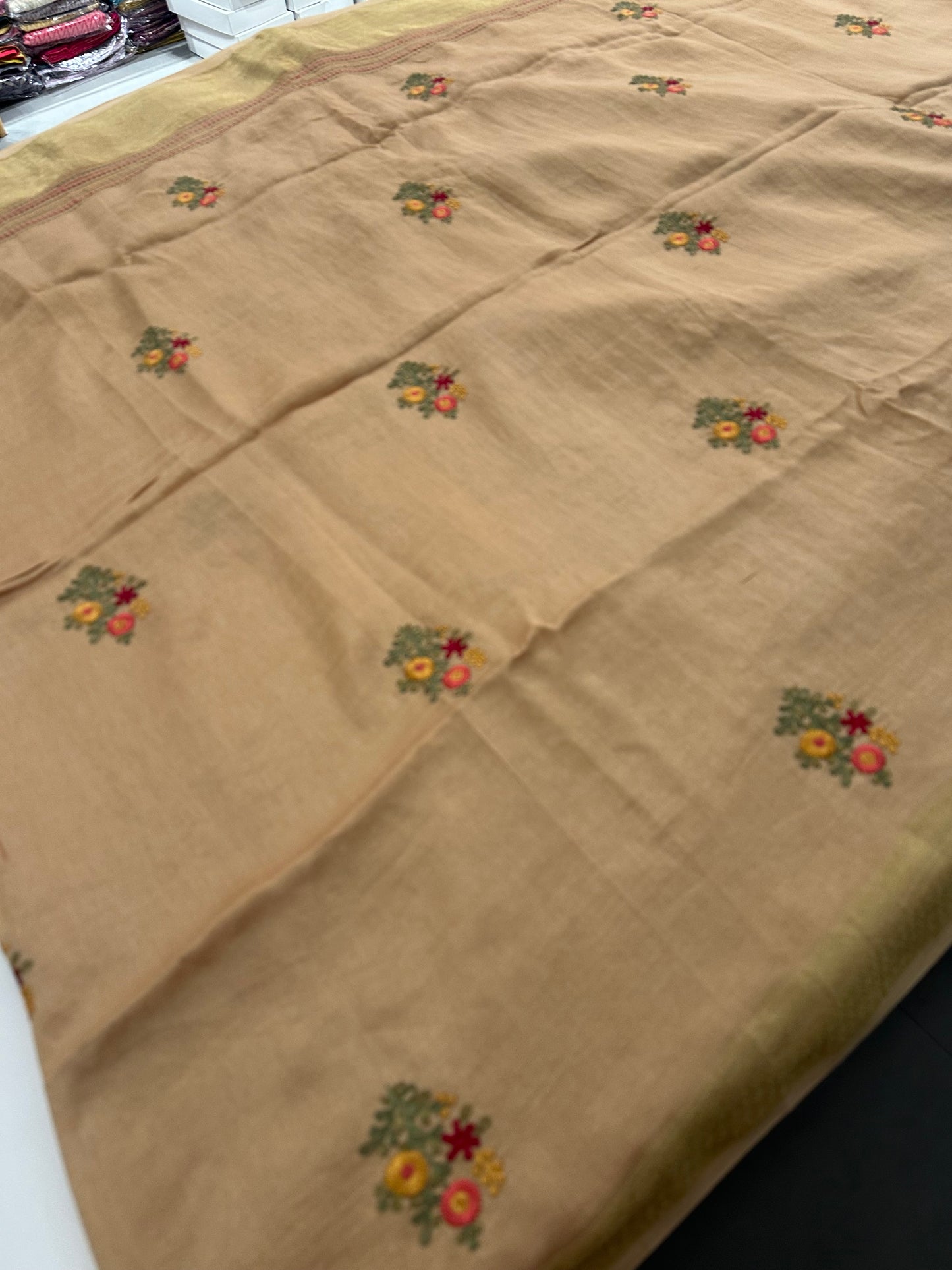 Pure Tussar Silk With Katha Work and Embroidery Buttas in Premium Finishing🦋 🌹-JU16