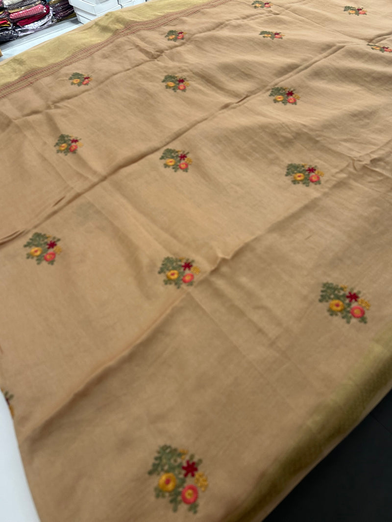 Pure Tussar Silk With Katha Work and Embroidery Buttas in Premium Finishing🦋 🌹-JU16
