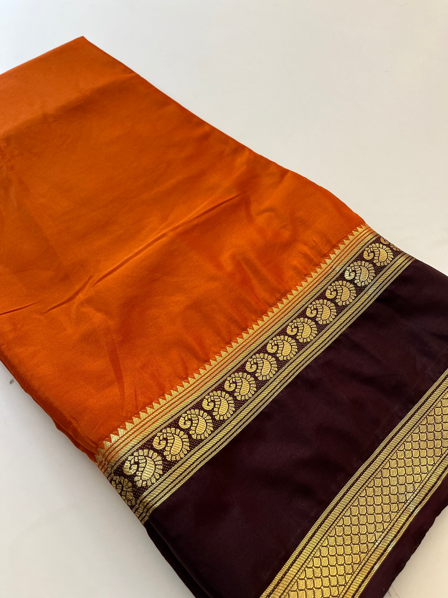 Rust orange x brown crape silk