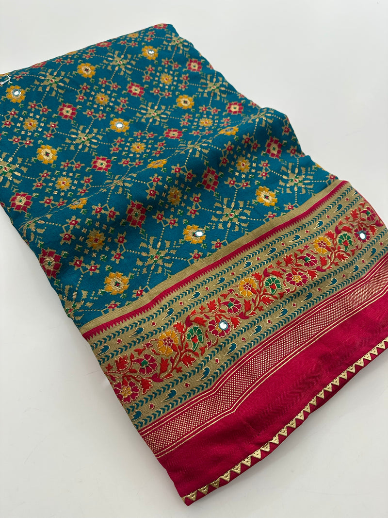 Crush Patola Bandhini Saree – Blue X Red AU24