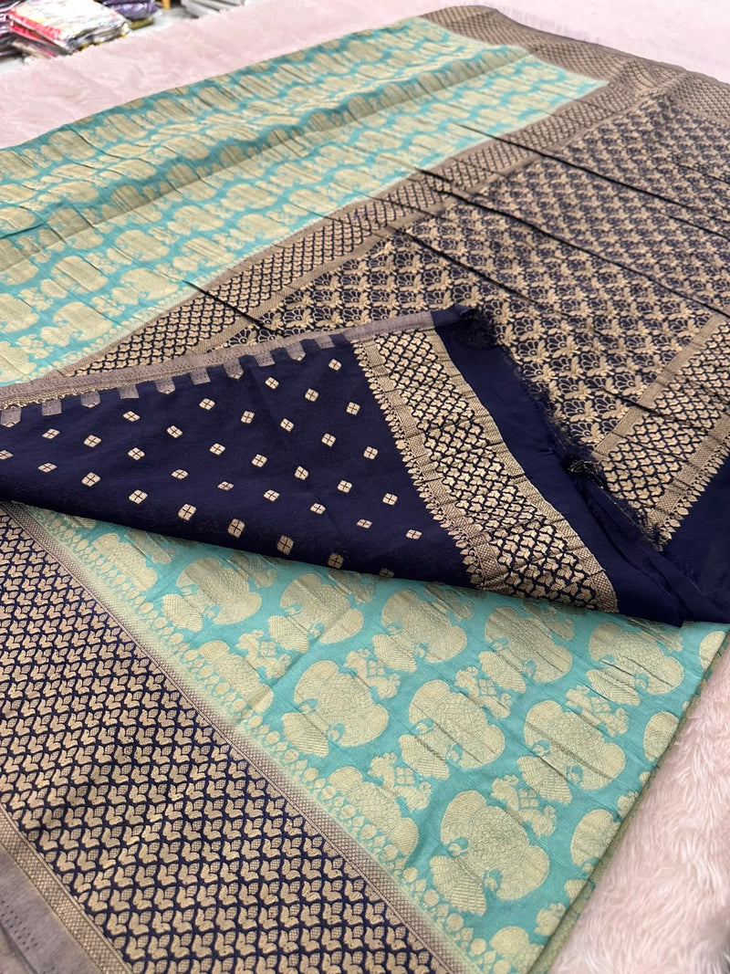 Beautiful Soft Georgette Sarees In Full Garuda Buttas-Ju21