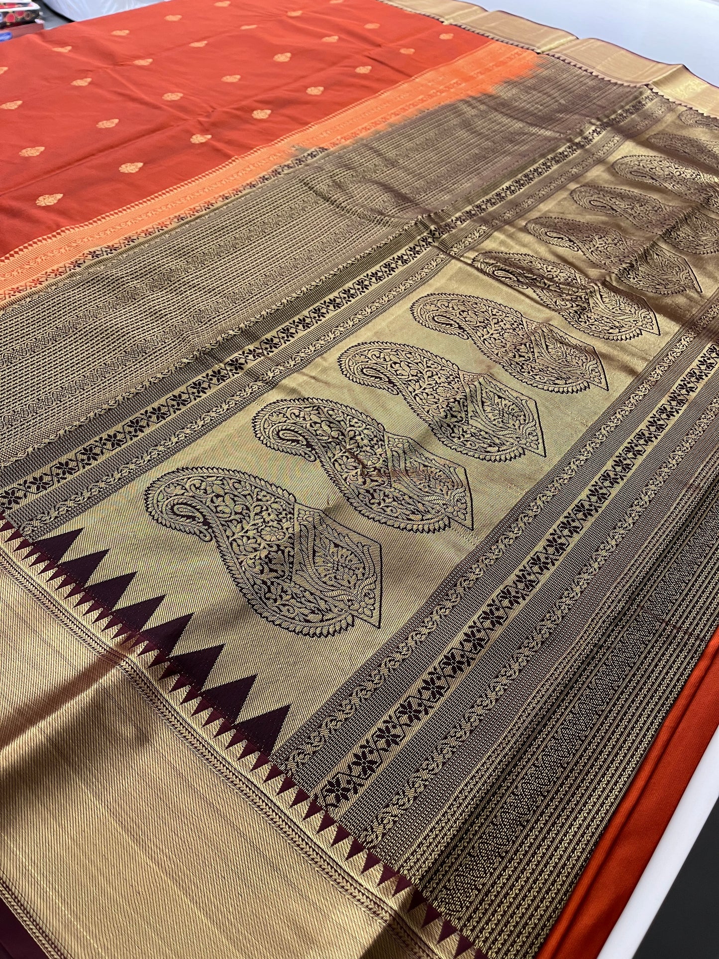Rust orange x deep wine semi Pattu saree