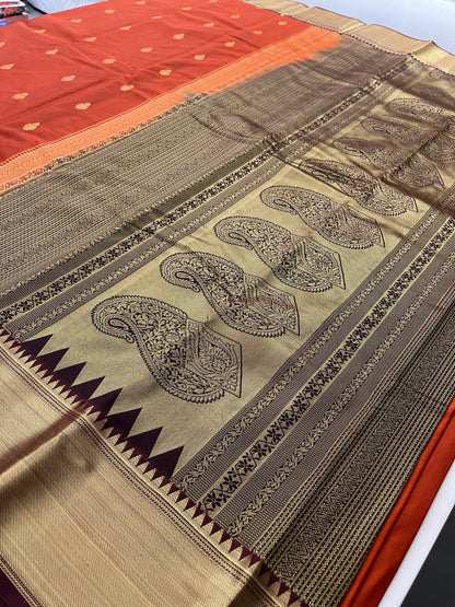 Rust orange x deep wine semi Pattu saree